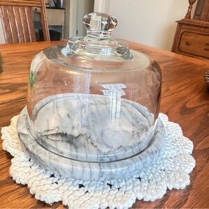 Vintage marble cheese board with glass dome